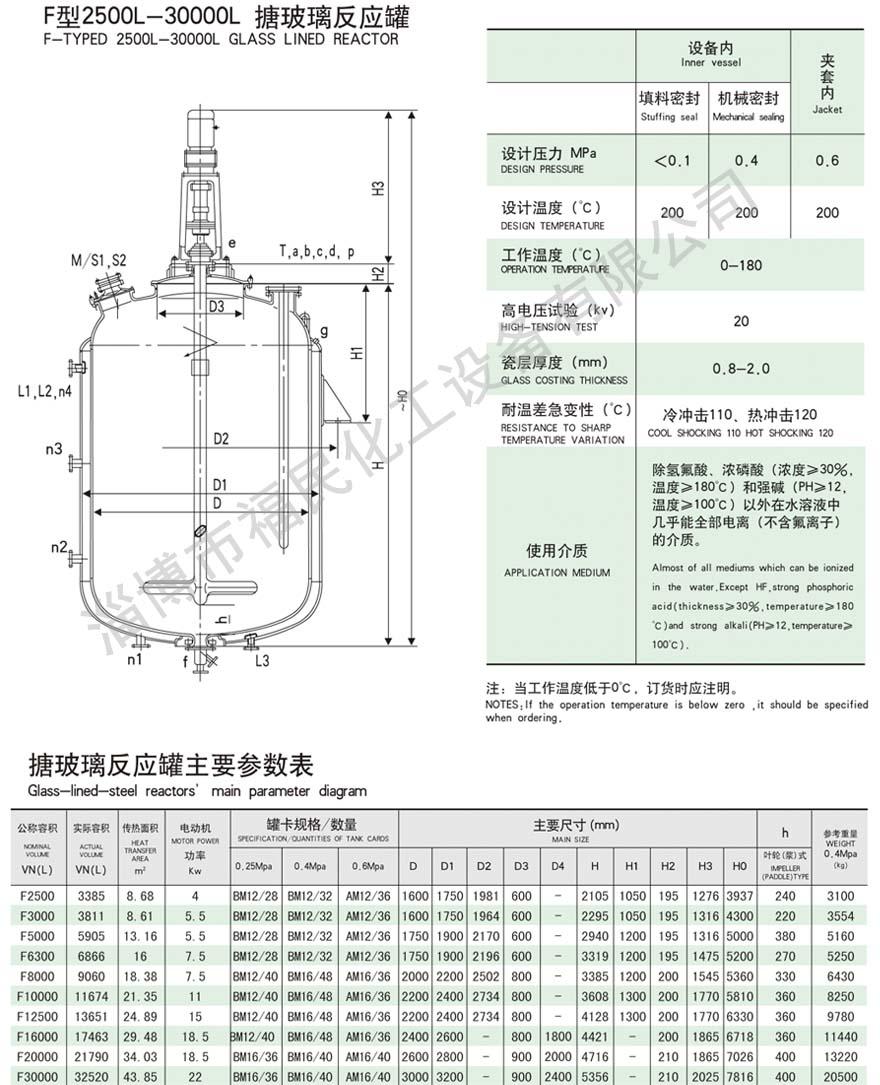 30000L搪玻璃反應釜技術參數(shù)